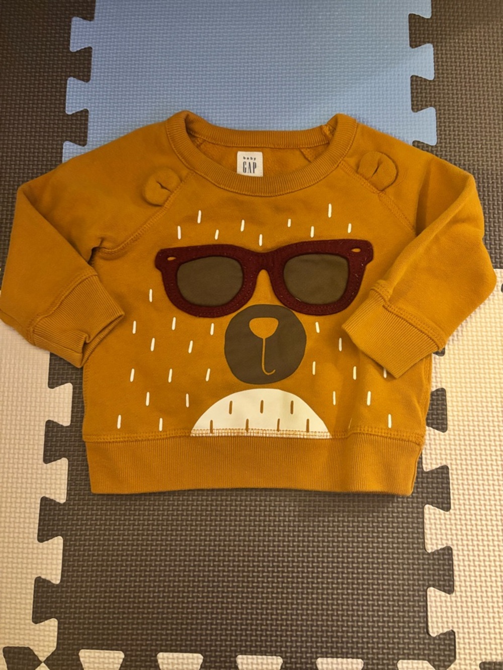 GAP Mustard Yellow Bear Sweatshirt with Sunglass Applique